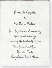 4.5"x 6" Invitaiton Printed on our White Handmade Paper