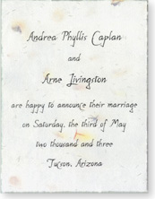 4.5"x6" Invitation printed on Handmade Paper