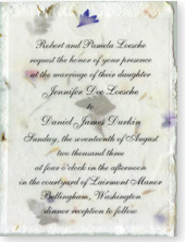 4.5"x6" Invitation Printed on Vellum Overlay (paper has bachelor buttons and fern)