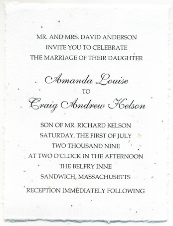 An example of a invitation printed on our handmade cotton paper