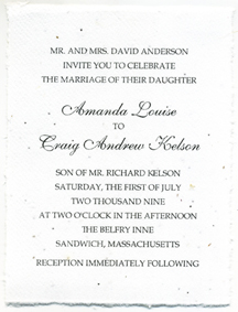 An example of a invitation printed on our handmade cotton paper