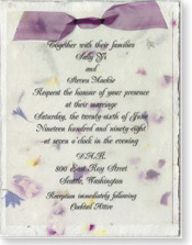 handmade invitation 4.5" x 6 with organza ribbon
