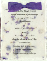 4.5" x 6" Invitation printed on vellum with satin bow